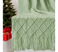 inhand Sage Green Throw Blanket for Couch, Soft Living Room Home Decor Knitted Blanket with Tassel, Outdoor Lightweight Breathable Summer Blanket, Farmhouse Warm Woven Decorative, 50"x60"