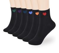 inhees Women Thin Cotton Socks, Soft Cotton Ankle Crew socks 6-Pairs Cute Fun Heart Novelty Socks (packed a gift box), 6 Pairs Black, 4-8 UK