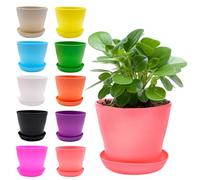 inheming 10Pcs 4" Small Plant Pots and Saucers Colorful Plastic Flower Pots Indoor,Mini Flower Seedling Nursery Pots with Pallet/Trays for Office House Desk,10 Colors