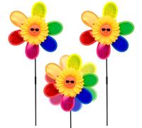 Inheming 3Pcs Colorful Sunflower Wind Spinners, Sequin Sunflower Wind Spinner, Rainbow Windmills Flower Pinwheel,Windmills for Garden Home Patio Lawn