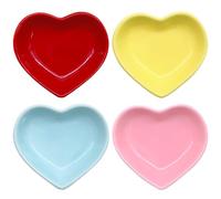 inheming 4Pcs Mini Seasoning Plates, Heart Shaped Ceramic Seasoning Dish, Heart-Shaped Ceramic Sauce Dish,for Fruits, Oatmeal, Rice, Pasta, Salad