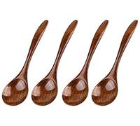 INHEMING Wooden Spoon Tablespoons, 4 Pieces in Japanese Style Kitchen Appliance Long Handle Nanmu Wooden Soup Spoon Set for Mixing Stirring Cooking - 17.5 cm