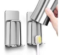 inherited 2 pcs Toothbrush Holder, No Drilling Toothpaste Holder, Wall Mounted Holder Stand Universal Stainless Steel Toothbrush Toothpaste Cup Holder Hanger For Bathroom, Self Adhesive