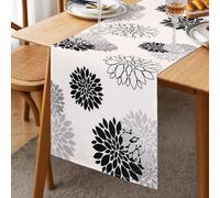 Inhobbok Table Runner Black Grey Linen Dahlia Flower Modern Attractive Farmhouse Flower Table Middle Decor Spring Summer Table Runner for Living Room Home Dining Party Entrance Patio 33 x 183 cm