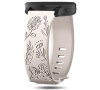 Inhosper 18mm Floral Engraved Bands Compatible with Garmin Vivoactive 4S/Vivomove 3S/Venu 2S/Venu 3S/Forerunner 255S/255S Music/265S, Soft Silicone Watch Band Flower Pattern Sport Strap for Women Men