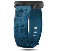 Inhosper 18mm Floral Engraved Bands Compatible with Garmin Vivoactive 4S/Vivomove 3S/Venu 2S/Venu 3S/Forerunner 255S/255S Music/265S, Soft Silicone Watch Band Flower Pattern Sport Strap for Women Men
