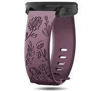 Inhosper 18mm Floral Engraved Bands Compatible with Garmin Vivoactive 4S/Vivomove 3S/Venu 2S/Venu 3S/Forerunner 255S/255S Music/265S, Soft Silicone Watch Band Flower Pattern Sport Strap for Women Men