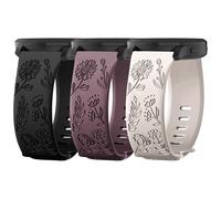 Inhosper 3 Pack 18mm Flower Pattern Bands Compatible with Garmin Venu 4 41mm/Vivoactive 4S/Vivomove 3S/Venu 2S/Venu 3S/Forerunner 255S/265S,Soft Silicone Floral Engraved Sport Strap for Women Men