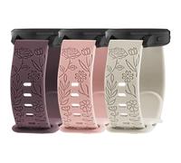 Inhosper 3 Pack 20mm Floral Engraved Bands Compatible with Garmin Vivoactive 6/5/3/Venu/Venu Sq/Venu 2 Plus,Soft Silicone Flower Pattern Replacement Wristband for Garmin Forerunner 245/55/165/645