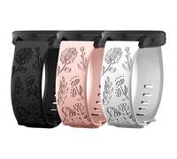 Inhosper 3 Pack 20mm Flower Pattern Bands Compatible with Garmin Vivoactive 6/5/3/Venu/Venu Sq/Venu 2 Plus/Forerunner 245/165/55/645,Soft Silicone Floral Engraved Wristband Sport Strap for Women Men