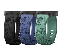 Inhosper 3 Pack 20mm Flower Pattern Bands Compatible with Garmin Vivoactive 6/5/3/Venu/Venu Sq/Venu 2 Plus/Forerunner 245/165/55/645,Soft Silicone Floral Engraved Wristband Sport Strap for Women Men