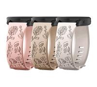 Inhosper 3 Pack 20mm Flower Pattern Bands Compatible with Garmin Vivoactive 6/5/3/Venu/Venu Sq/Venu 2 Plus/Forerunner 245/165/55/645,Soft Silicone Floral Engraved Wristband Sport Strap for Women Men