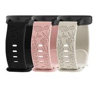 Inhosper 3 Pack 22mm Floral Engraved Bands Compatible with Garmin Venu 4 45mm/Venu 3/Venu 2/Vivoactive 4,Soft Silicone Flower Pattern Replacement Wristband for Garmin Forerunner 745/265/255/255 Music