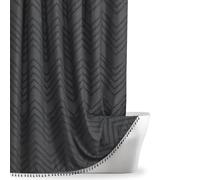 Inhousolu Boho Woven Fabric Shower Curtain, Tufted Textured Chevron Striped Tassel, Modern Farmhouse Cloth, Waterproof Washable Curtain for Bathroom Hotel (Graphite Grey, W 72" x L 72" (1 Panels))