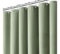 Inhousolu Fabric Shower Curtain Waffle Weave, Sage Green 230 GSM Heavy Duty, Weighted Hem, 8 Metal Hooks, Water Repellent, Machine Washable, Hotel Spa Luxury Bath Curtain Set, 36 x 72 Inch