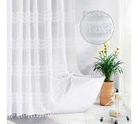 INHOUSOLU HOME DECOR Modern Shower Curtain Boho Tufted Textured Striped Tassel in White INHOUSOLU HOME DECOR White