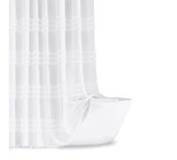 Inhousolu Long Woven Fabric Shower Curtain, 256GSM, Boho Tufted Textured Striped Tassel, Wrinkle Free, Modern Farmhouse, Waterproof Cloth Curtain for Bathroom (White, W 72" x L 72" (1 Panels))