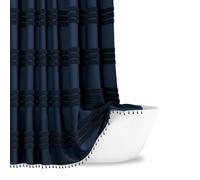 Inhousolu Long Woven Fabric Shower Curtain, 256GSM, Boho Tufted Textured Striped Tassel, Wrinkle Free, Modern Farmhouse, Waterproof Cloth Curtain for Bathroom (Navy Blue, W 72" x L 72" (1 Panels))