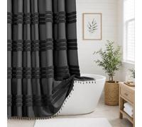 Inhousolu Long Woven Fabric Shower Curtain, 256GSM, Boho Tufted Textured Striped Tassel, Wrinkle Free, Modern Farmhouse, Waterproof Cloth Curtain for Bathroom (Graphite Grey, W 72" x L 72" (1 Panels))