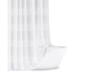 Inhousolu Long Woven Fabric Shower Curtain, 256GSM, Boho Tufted Textured Striped Tassel, Wrinkle Free, Modern Farmhouse, Waterproof Cloth Curtain for Bathroom (White, W 72" x L 72" (1 Panels))