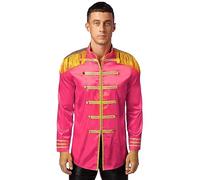 inhzoy 1970's Men's Halloween Fancy Dress 60's Hippie Costumes SGT Pepper Budget Satin Jacket Hot Pink L