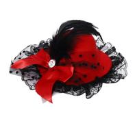 inhzoy 1Pc Mini Fascinator Hat Bow Feather Hair Clip Elegant Veil Mesh Clip Hat Women Girls Tea Party 1920s 50s Accessories Red 1 One Size