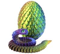 inhzoy 2PCS 3D Printed Snake Dragon Egg Set, Crystal Animals Egg Fidget Toy with Dragon Inside Easter Halloween for Kids Colorful One Size