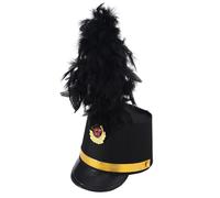inhzoy Adult Kids Drum Band Hat with Feather, Majorette Hat Drum Major Uniform Hat Toy Soldier Hats for Stage Performance Type B Black One Size