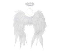inhzoy Angel Feather Wings And Tinsel Headband White/dark Angel Wings For Halloween Christmas Fancy Dress White Set One Size