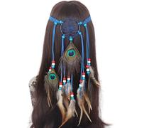 inhzoy Boho Feather Headband for Women Natural Pheasant Feather Headpiece with Adjustable Elastic Band for Music Festivals Blue A One Size