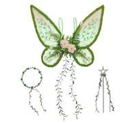 inhzoy Butterfly Fairy Wings Costume Sets with Glitter Wing Floral Garland Magic Wand for Halloween Dress Up Play 1 Set Green One Size