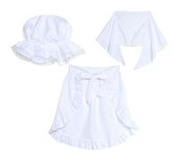 inhzoy Colonial Women's 3-Piece Costume Set: Pilgrim Bonnet, Shawl & Apron for Halloween Cosplay White One Size