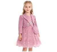 inhzoy Elegant Newborn Baby Girl Outfit 3 Pieces Long Sleeve Cardigan and Purse Princess Dress in Tulle Complete for Baptism Party Birthday Wedding Dusty Pink 2-3 Years