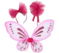 inhzoy Fairy Wings for Adult Kids Transparent Butterfly Wings Angel Wings with Headband for Halloween Pink One Size