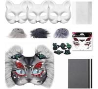 inhzoy Half Face Cat Mask Cosplay Props for Halloween Costume with White Cat Mask Faux Fur Stickers Sequins Cloth Felt Type A One Size