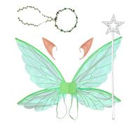 inhzoy Kids Butterfly Fairy Costume Sets Elf Ears Glitter Wings Star Wands Outfits for Plays Halloween Birthday Party Green Set One Size