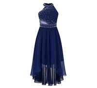 inhzoy Kids Girls Shiny Rhinestones Wedding Bridesmaid Dress Sleeveless Halter Flower Girl Dress Proms Ball Gown Navy Blue 5-6 Years