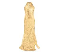 inhzoy Kids Girls Sleeveless Long Junior Bridesmaid Dress Halter Neck Shiny Sequins Princess Evening Maxi Dress Gold 15-16 Years