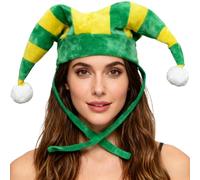 inhzoy Kids Jester Hat with Multi-Color Points and Jingle Bells Fun and Safe Dress-Up Accessory for Carnival Birthdays Green Yellow One Size