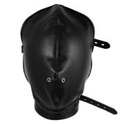 inhzoy Leather Full Face Mask Hood Two Holes Head Cover Headgear Expose Eyes Mouth Hat Adjustable for Party Costume Black A One Size