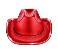 inhzoy LED Cowboy Hat Light Up Cowgirl Hat Sparkly Western Party Costume Accessory Red One Size