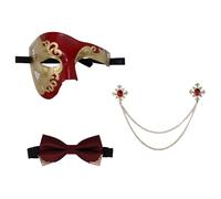 inhzoy Masquerade Mask for Men Phantom of the Opera Half Face Mask with Bow tie Brooch Pin for Costume Parties Red One Size