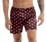 inhzoy Men's Silk Stain Love Heart Print Classic Boxer Shorts Loose Summer Pants Underwear Nightwear Black M
