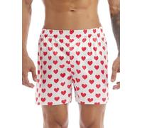 inhzoy Men's Silk Stain Love Heart Print Classic Boxer Shorts Loose Summer Pants Underwear Nightwear White XL