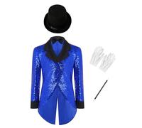 inhzoy Modern Boys' Gloves And Magic Wand For Ceremony Wedding Baptism Wizard Costume Carnival Jacket Royal Blue 7-8 Years