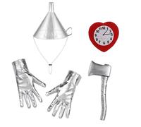 inhzoy Silver Tin Man Costume Set Funnel Hat with Heart Brooch Axe Prop Clock Gloves for Cosplay Accessory Items Hat Axe Short Gloves and Clock One Size