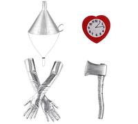 inhzoy Silver Tin Man Costume Set Funnel Hat with Heart Brooch Axe Prop Clock Gloves for Cosplay Accessory Items Hat Axe Long Gloves and Clock One Size