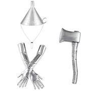 inhzoy Silver Tin Man Costume Set Funnel Hat with Heart Brooch Axe Prop Clock Gloves for Cosplay Accessory Items Hat Axe and Long Gloves One Size