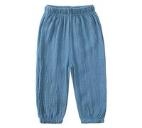 inhzoy Summer Cotton Linen Pants for Little Boys Girls Sportwear Holiday Casual Joggers Trousers for Unisex Baby Blue 7-8 Years