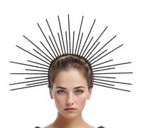 inhzoy Sun God Crown Halos Headpiece with Golden Rays for Night Parties Raves and Cosmic-Themed Events Props Black One Size